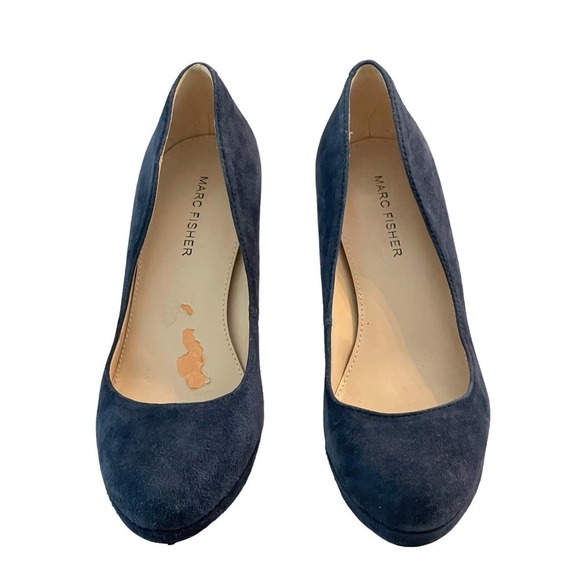 Marc Fisher Sydney Blue Suede Platform Heels - Size 7M - Picture 4 of 15
